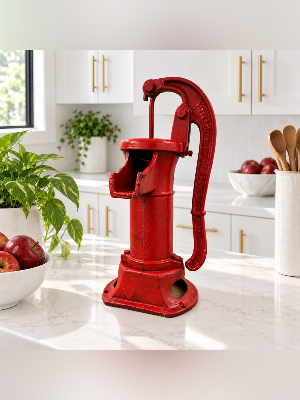 Vintage Littlestown Cast Iron Hand Water Well Pump 16" Red Farmhouse Decor